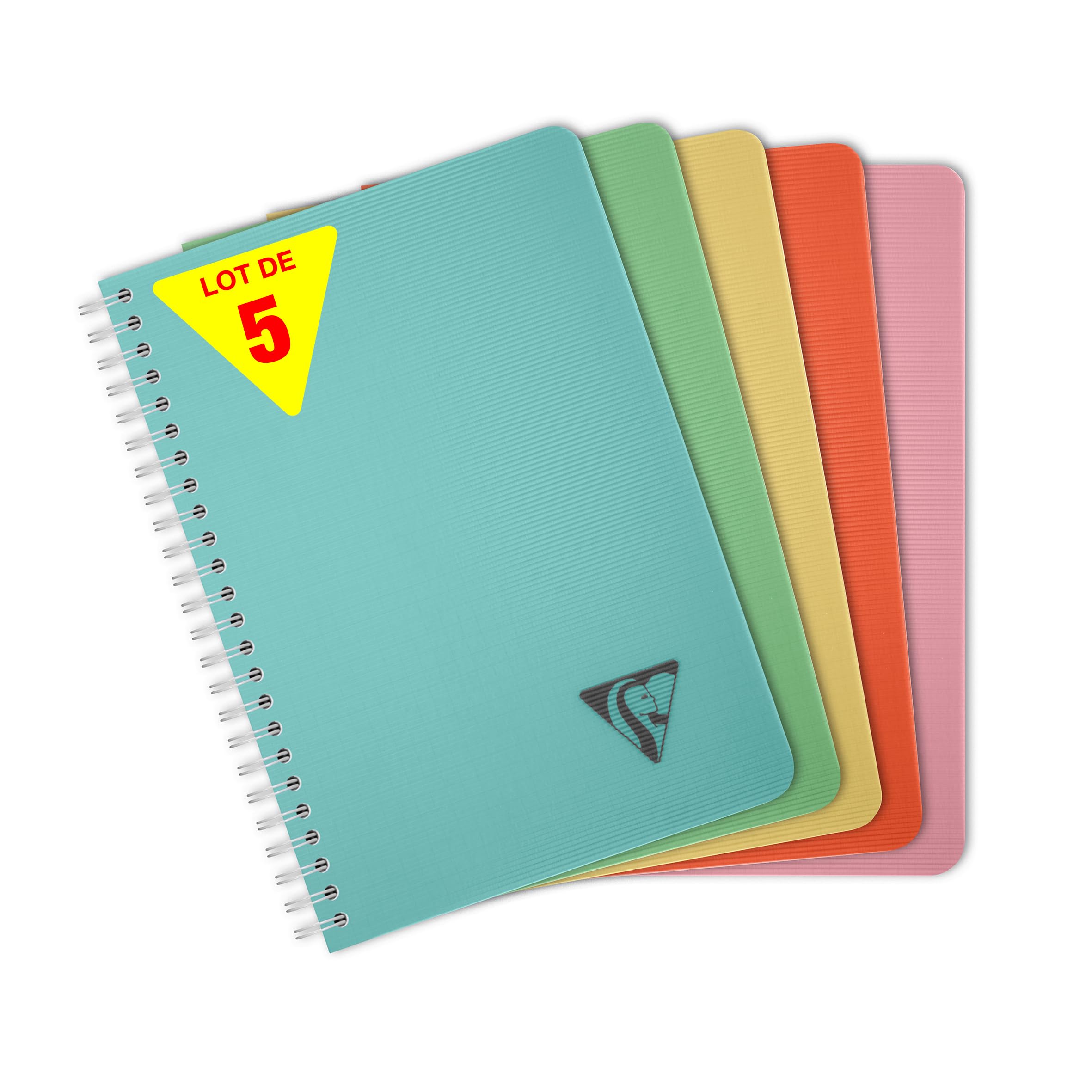 Clairefontaine 327506CPack LiniColour ESSENCE Set of 5 Spiral Notebooks A5 14,8x21cm - 180 Small Squares Pages - White Paper 90g - Polypro Cover Random Colours