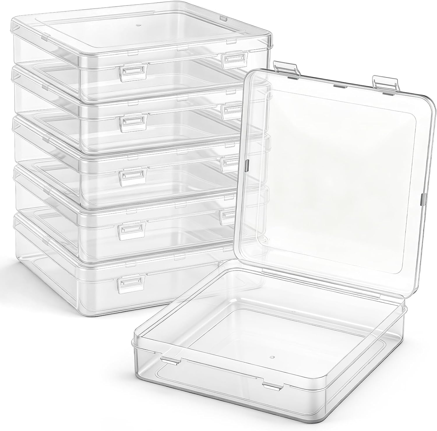 Jetec 6 Pieces Mini Plastic Clear Beads Storage Containers Box for Collecting Small Items, Beads, Jewelry, Business Cards, Game Pieces, Crafts (5.9 x 5.9 x 1.5 Inch)