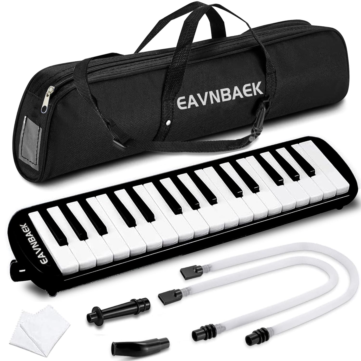 Eavnbaek Melodica Instrumento profesional, teclado de piano de aire, instrumento musical con boquilla corta y bolsa de transporte (32 teclas, negro)