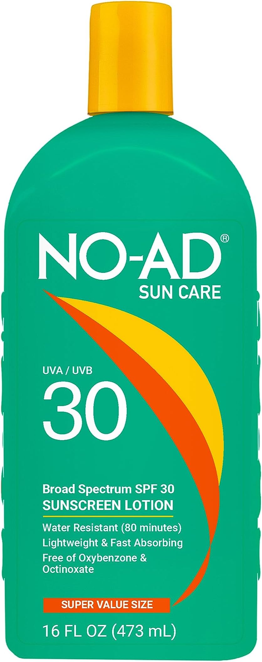 NO-AD SPF 30 Sunscreen Lotion | Broad Spectrum UVA/UVB Protection Water Resistant | Octinoxate & Oxybenzone Free with moisturizing Vitamin E and Aloe 16oz