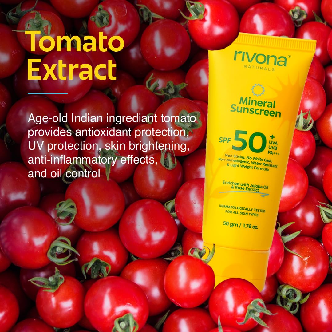 Rivona Naturals Mineral Sunscreen Spf 50 PA +++ for Acne-prone skin| UVA and UVB filters| No White Cast| Non-Oily, Non-Sticky and Water resistant Formula | For dry, oily and sensitive skin| 50 gm 2