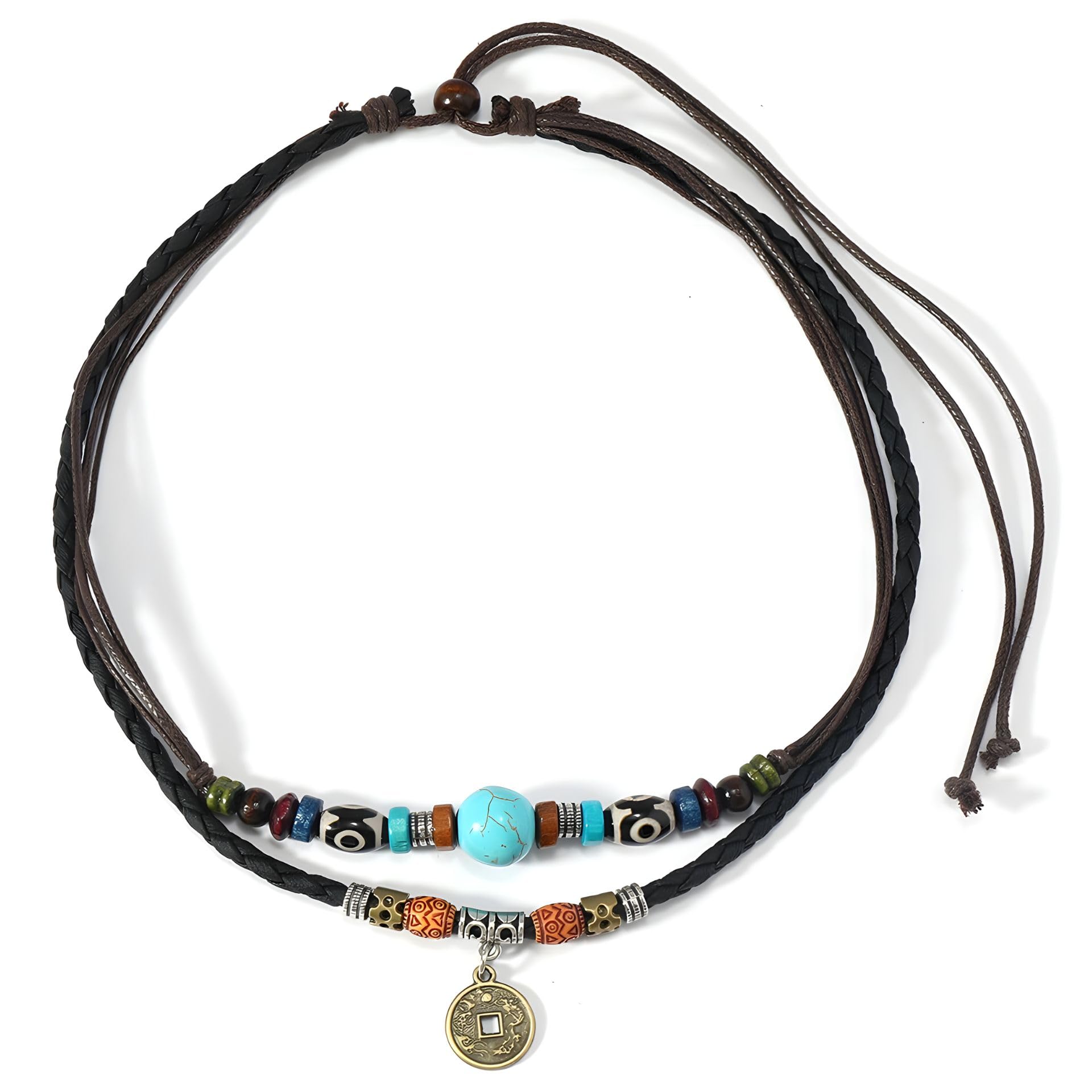 Grit & Glory Tribe' Beach Style Adjustable 2-Layer Vintage Coin Punk Biker Necklace For Men And Boys (NK0902) 1 Pc-image-48