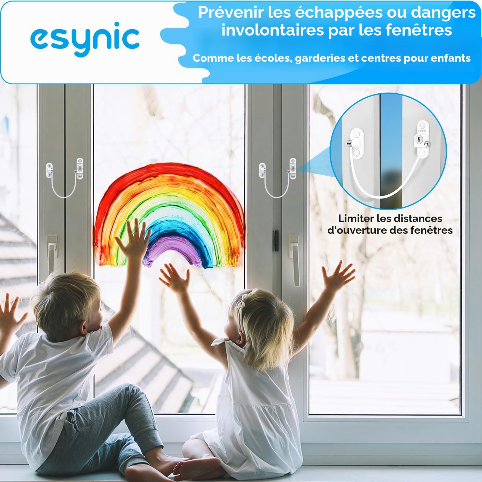 eSynic Pack de 8 verrous de fenêtre solides en alliage de zinc et en acier inoxydable, limiteurs de fenêtre pour UPVC, sécurité enfant, prévention des cambriolages, verrous de sécurité pour fenêtres