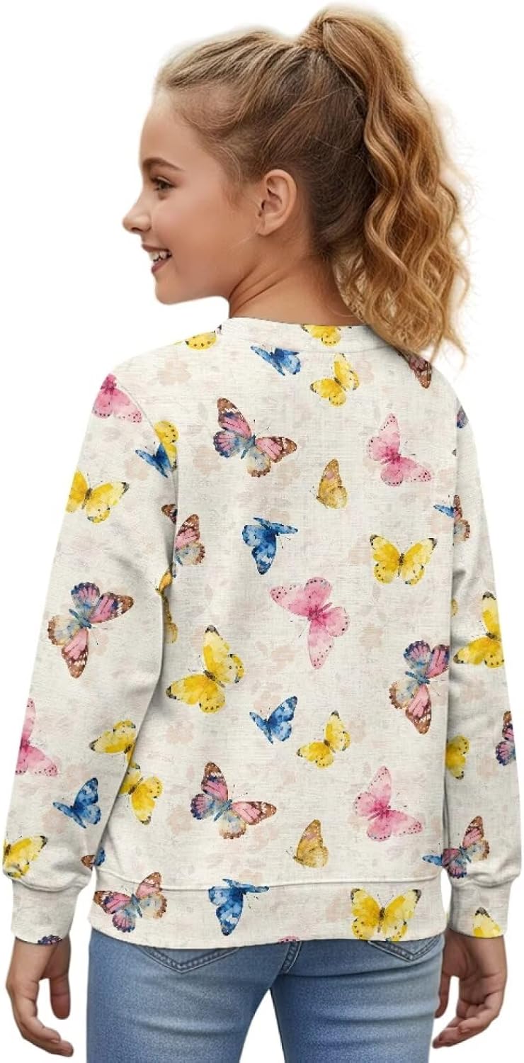 Girls Cardigan Button Down Sweatshirt Casual Crew Neck Kids Long Sleeve Cardigans for Outdoor 4-16Years
