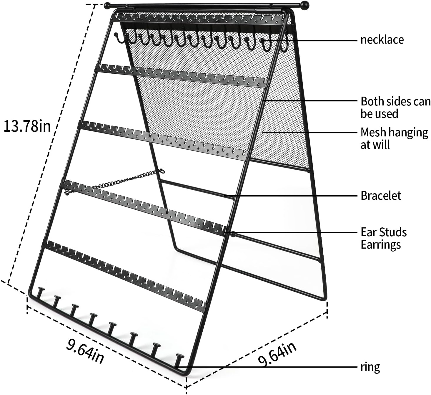 Earring Holder Organizer,Double-sided Multilayer Jewelry Holder Organizer,Metal Earring Holder Stand With Necklace Holder Pole,Jwelry Organizer Stand Display for Stud Earring Bracelet Necklace