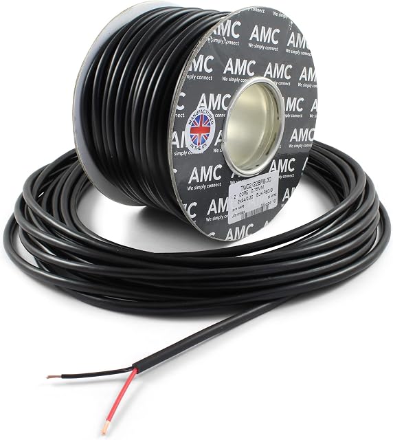 Round Twin 2 Core Cable 12v 24v Thin Wall Wire (14 AMP Rated 0.75mm²) 10 Metre
