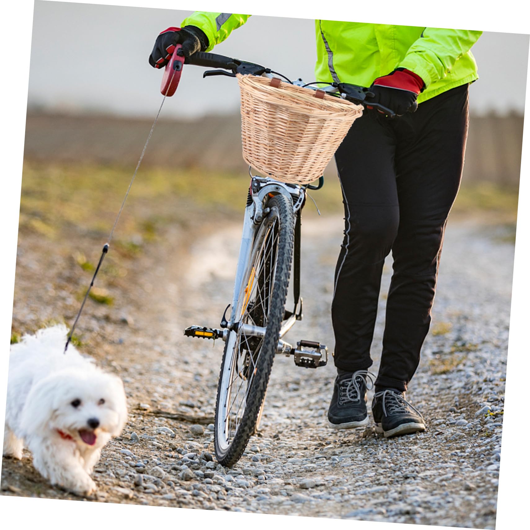Cabilock Cesta de Mimbre para Bicicleta Delantera con Asa, Color Caqui