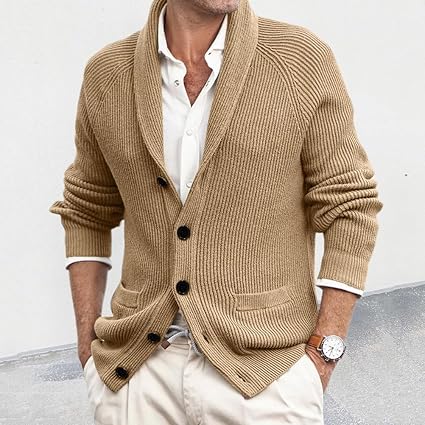 Gilet Homme Chaud Cardigan En Tricot Automne Hiver Epais Col Montant Confortable Couleur Unie - Taille EU - Abricot Abricot - Prêt-à-Porter