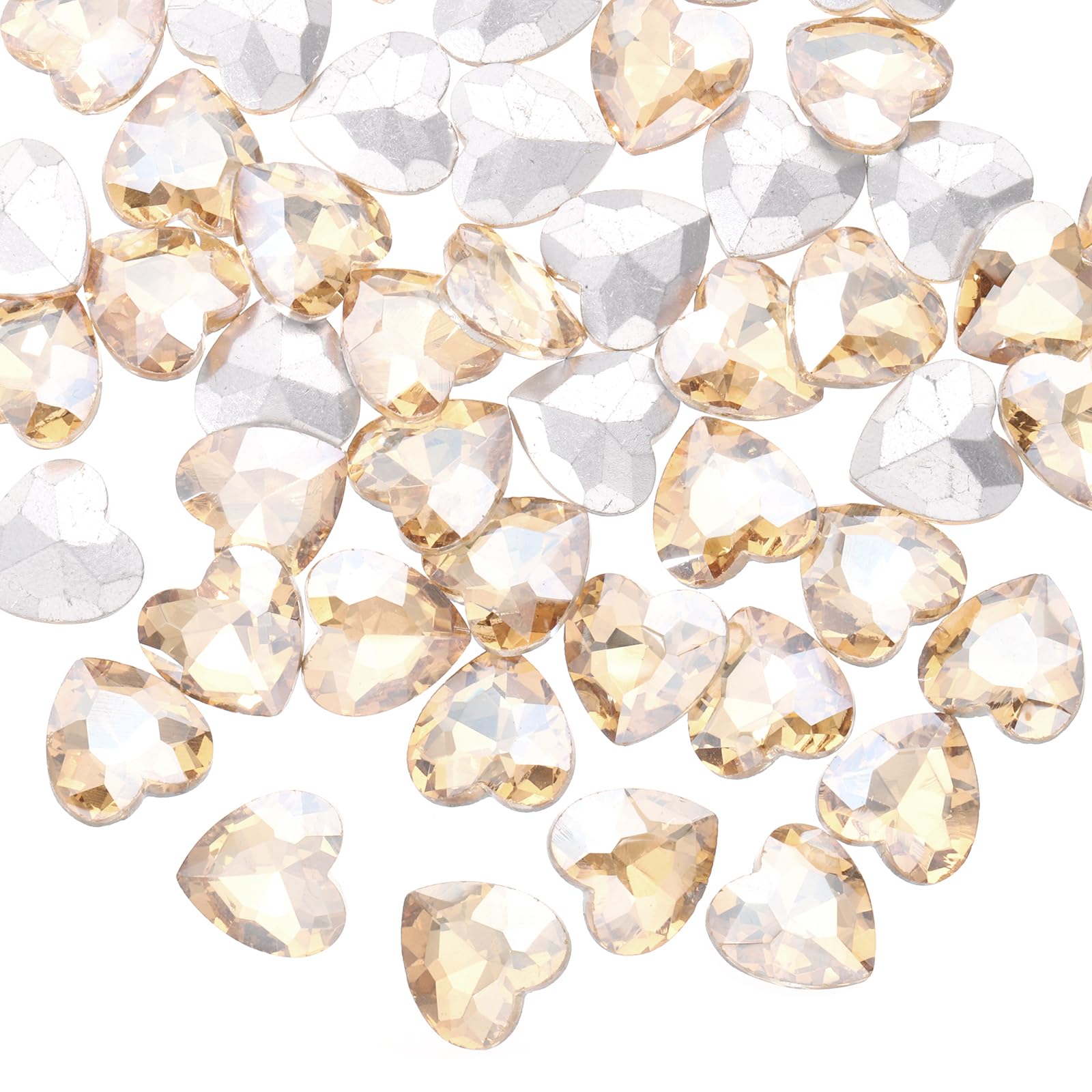 sourcing map 50Pcs Heart Rhinestones, 12mm Pointed Back Heart Glass Rhinestone Gems Crystal for Jewelry Making Costume DIY Crafts, Champagne Gold