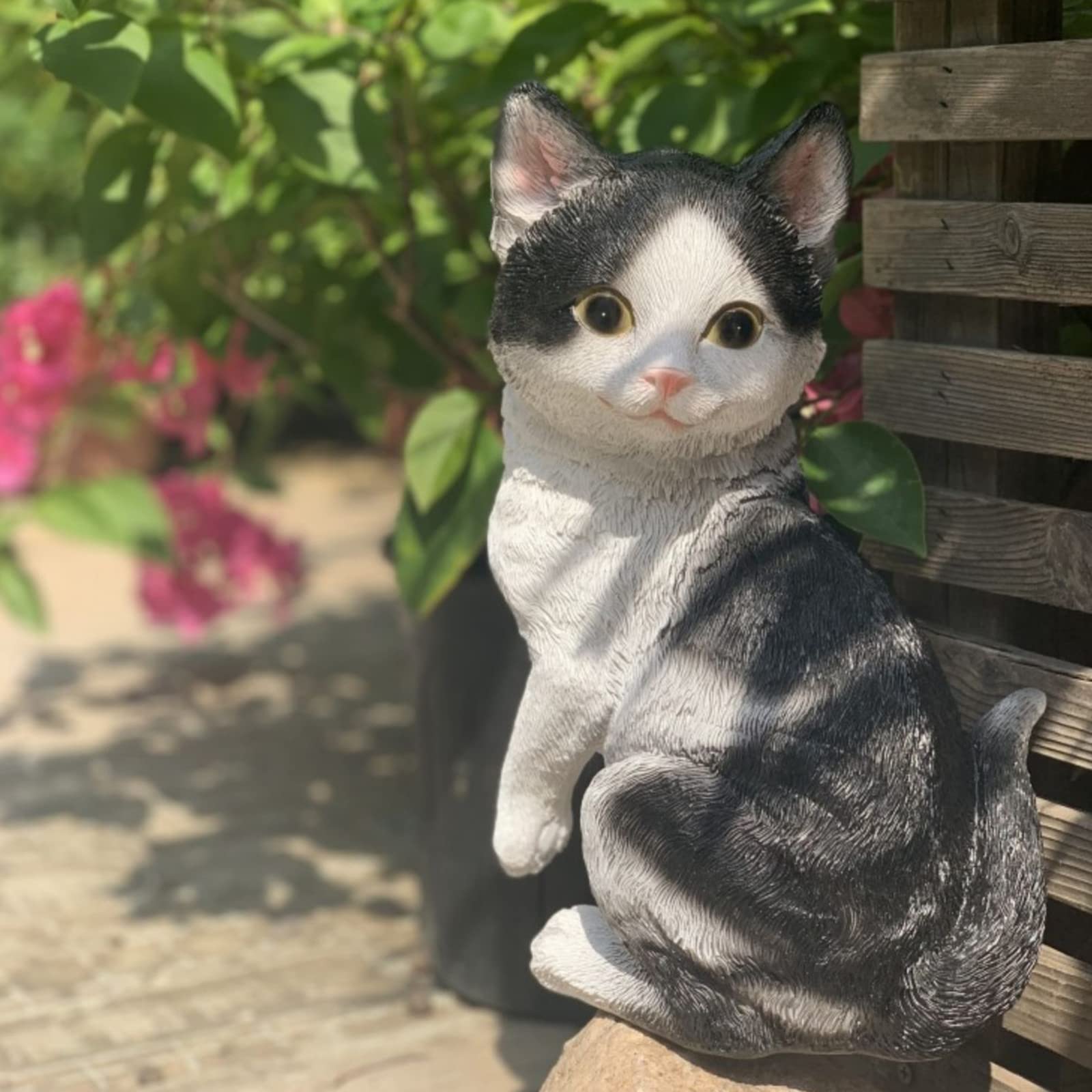 Siedzący Kot Ogrodowa Statua, Ciekawski Kot Kociak Rzeźba Sztuka do Wnętrz, Wystrój Zewnętrzny, Urocza Żywiczna Figurka Zwierzęca Na Trawnik Ozdoba Patio(
