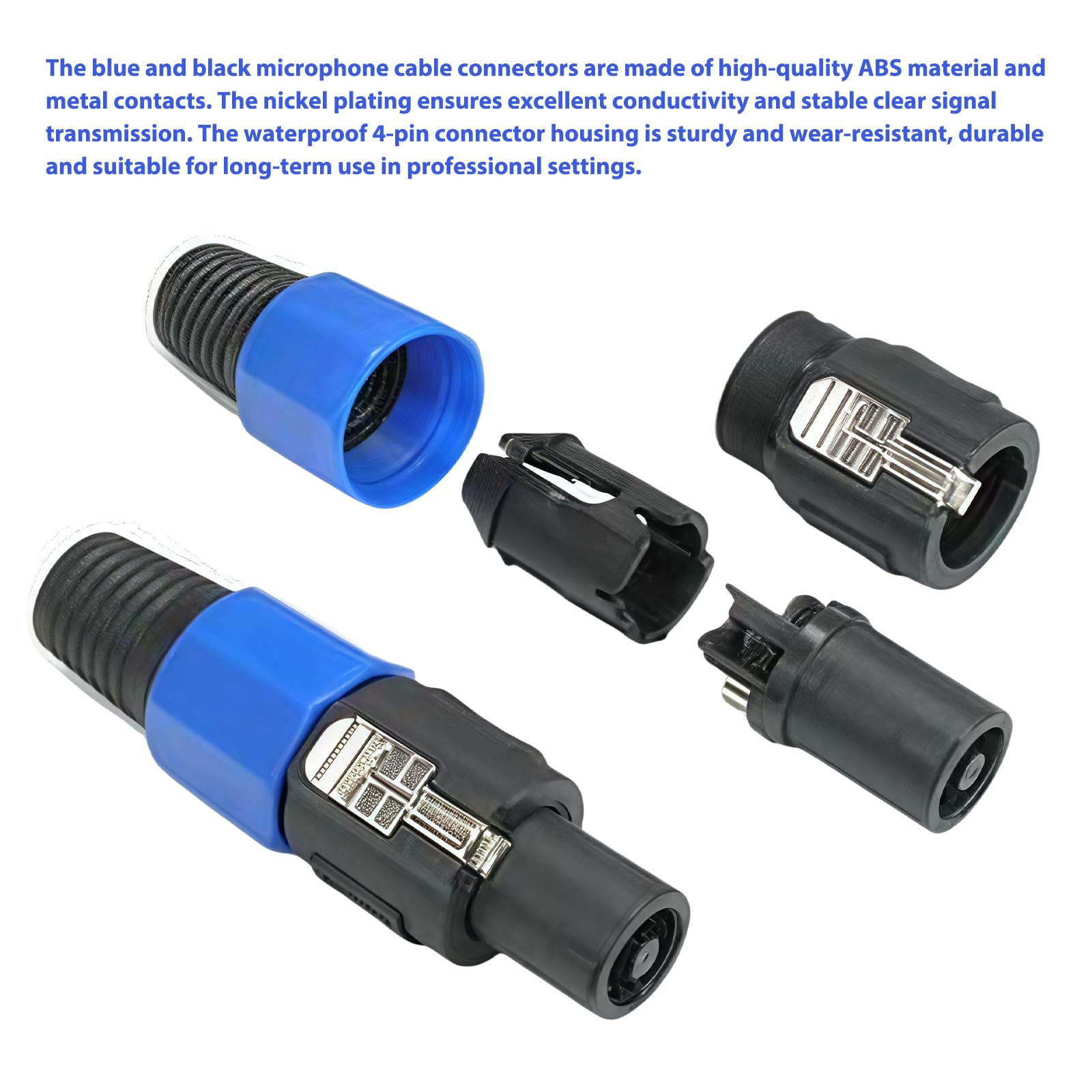 GOEDCH 15 Pezzi Cavo Per Altoparlante: Connettore Speakon A 4 Poli, Connettore Impermeabile A 4 Poli, Connettore Per Microfono Blu, Jack Audio Per Cavo Di Diametro 6 Mm - Foto 3