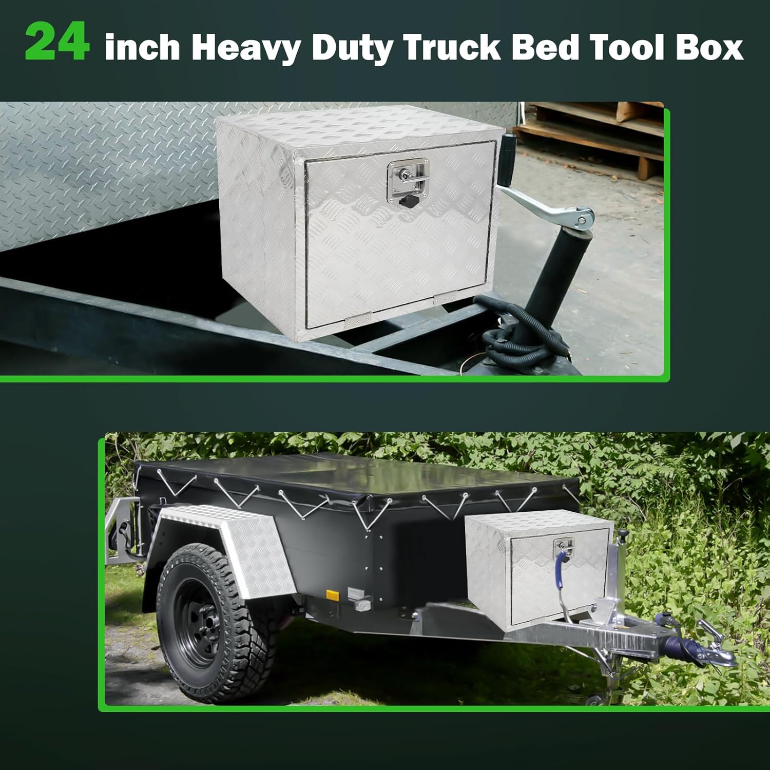 SCITOO 24 Inch Diamond Plate Aluminum Truck Bed Tool Box,Heavy Duty Crossover Storage for Most Full Size Pickups,Lockable Weatherproof Chest,Fits 24" Truck Beds,Easy Access to Load and Unload