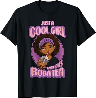 Kawaii Negro Chica Anime Boba Té Camiseta