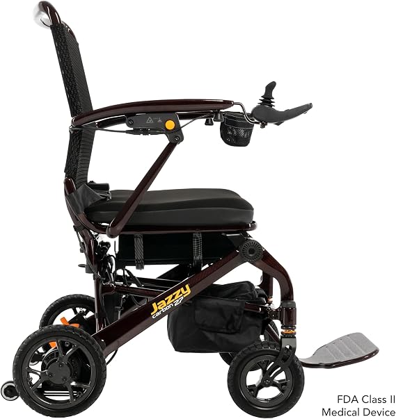 Pride Mobility Jazzy Carbon 27 Folding Travel Power Chair - 300 lb. Weight Capacity, 3.7 mph, Lightweight Foldable Electric Wheelchair for Travel 12Ah Airline-Approved Battery (Black Cherry (Red))