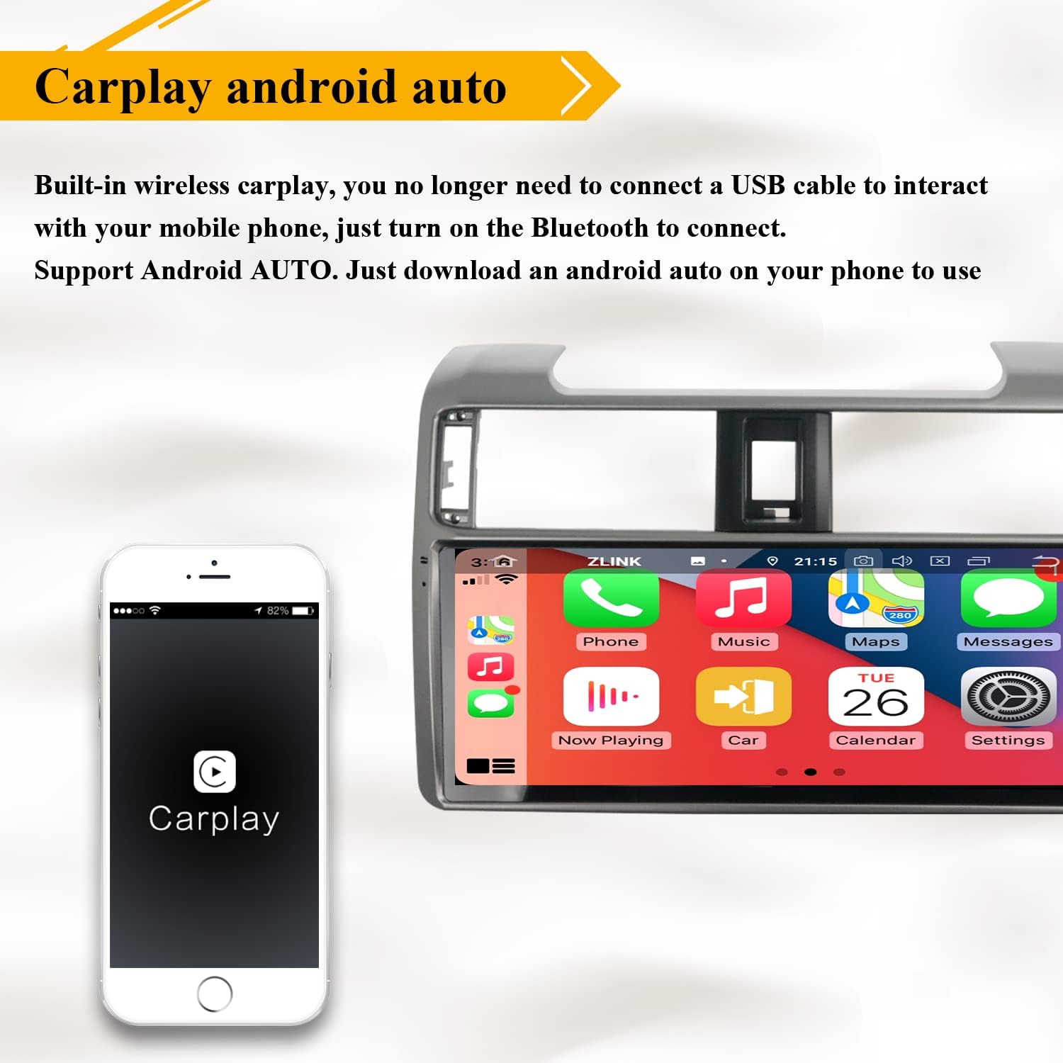 ZWNAV 12.3 inch Touch Screen for Toyota 4Runner 2010-2019 Car Radio Stereo Android Auto Replacement Head Unit GPS Navigation Video Multimedia Player Wireless Carplay Resolution 1920x720