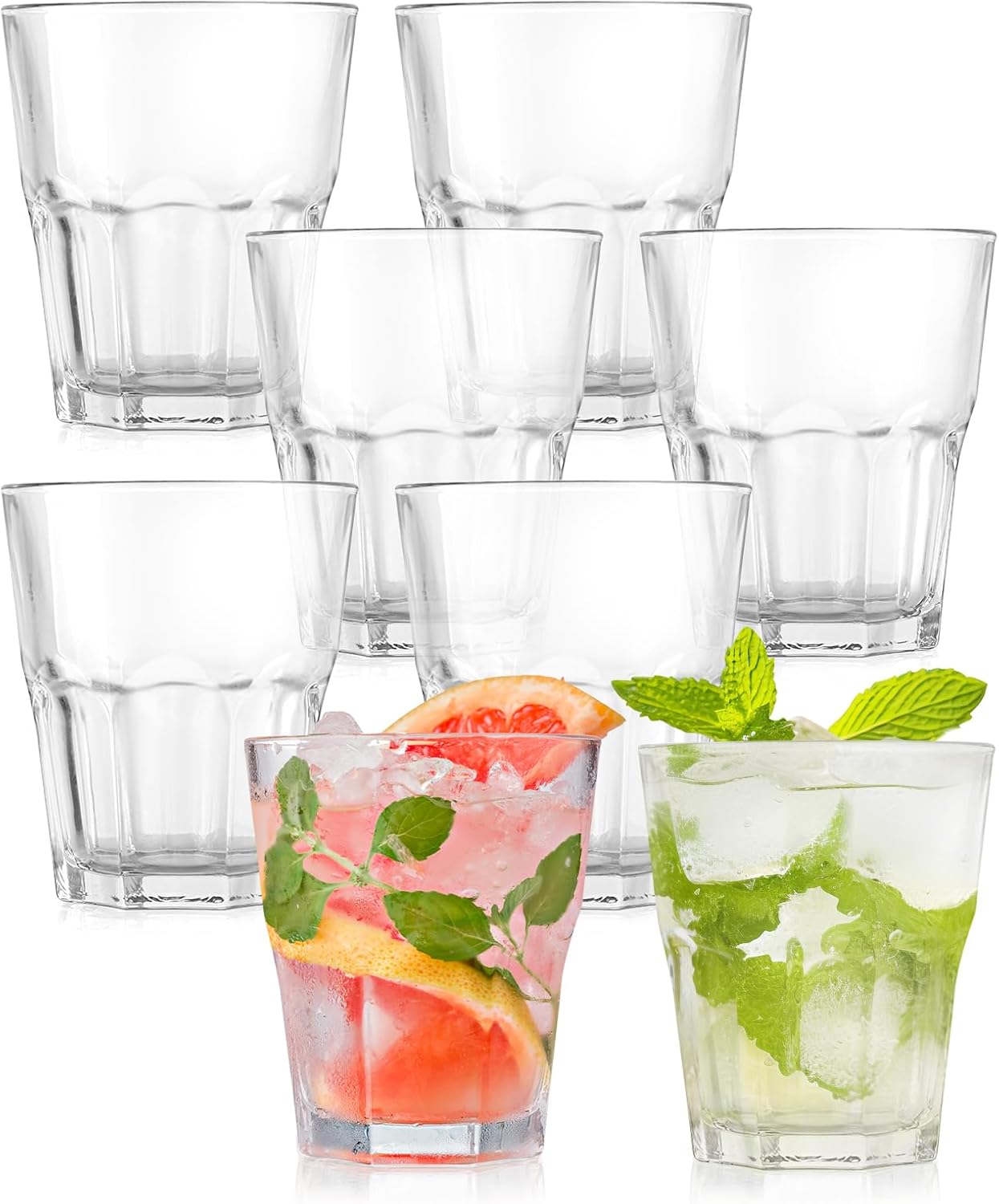 8Pcs Plastic Drinking Glasses, SHAIDOJIO Plastic Tumblers Reusable Drinking Cups, Clear Acrylic Glasses Drinkware 7.1oz, Stackable Unbreakable Cup for Beer Wine Juice Milk, Party and Picnic