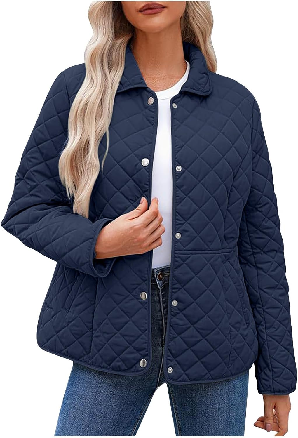 Quilted Jackets for Women, Long Sleeve Button down Lightweight Puffer Jacket, Lightweight Warm Winter Outerwear Clothing