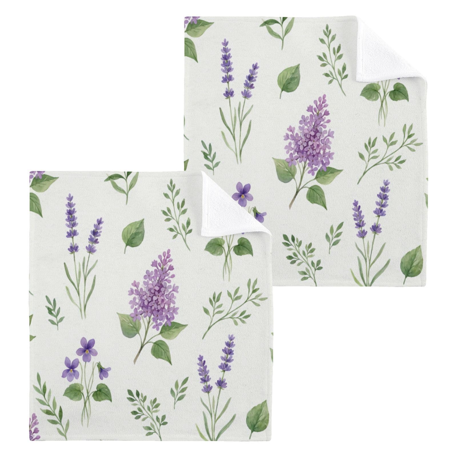 BOESI Purple Lilac Bloom Pattern 12x12in Cotton Washcloth,Face Towel