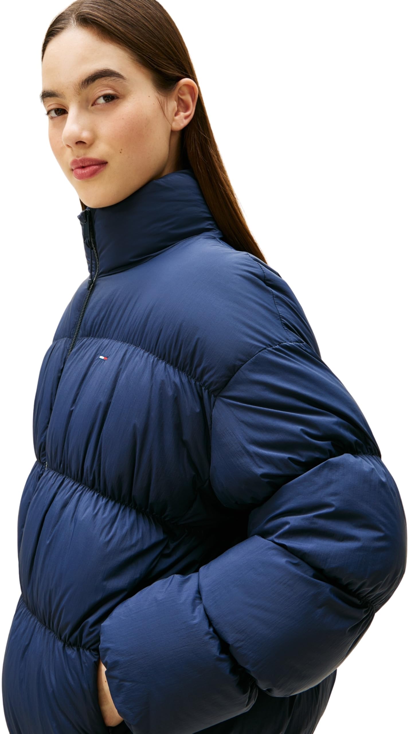 Tommy Jeans Damska kurtka puchowa TJW ROUCHED PFFR JCKT DWN EXT DW0DW22042, NIEBIESKA (Dark Night Navy), L, NIEBIESKI (Dark Night Navy), L