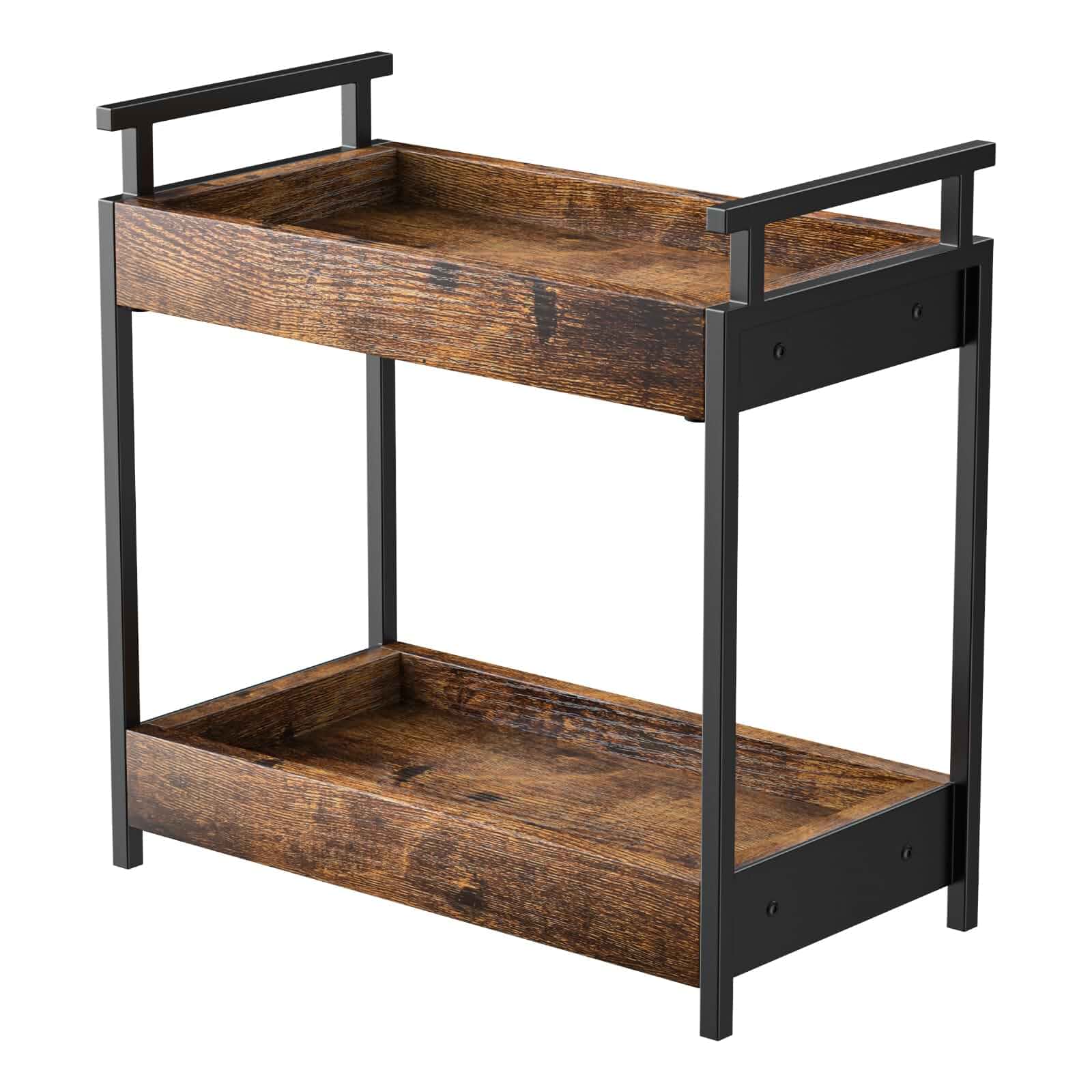 KLM Countertop Coffee Station Organizer, 2 Tier Wooden Shelf for Coffee Bar Accessories, Condiment Storage Caddy for Kitchen, Bathroom Counter Organizer, Home, Office - Brown Countertop