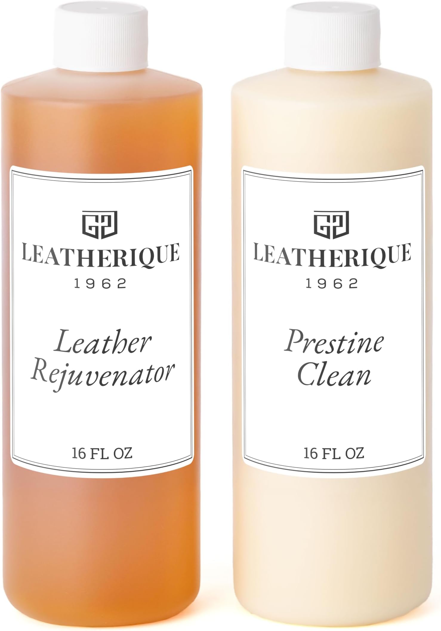 Leatherique Leather Care & Preservation Set - 16 oz | Leatherique Rejuvenator Oil & Prestine Clean 2-Step System | Softens, Conditions & Preserves Leather | Perfect for Cars, Furniture, Saddles & More