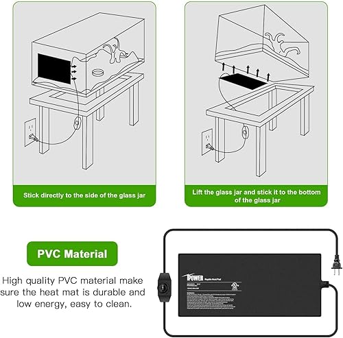 Vista 107 de iPower Almohadilla de calor para reptiles de 8 x 18 pulgadas, calentador de terrario para tortugas, lagartos, ranas y otros animales pequeños