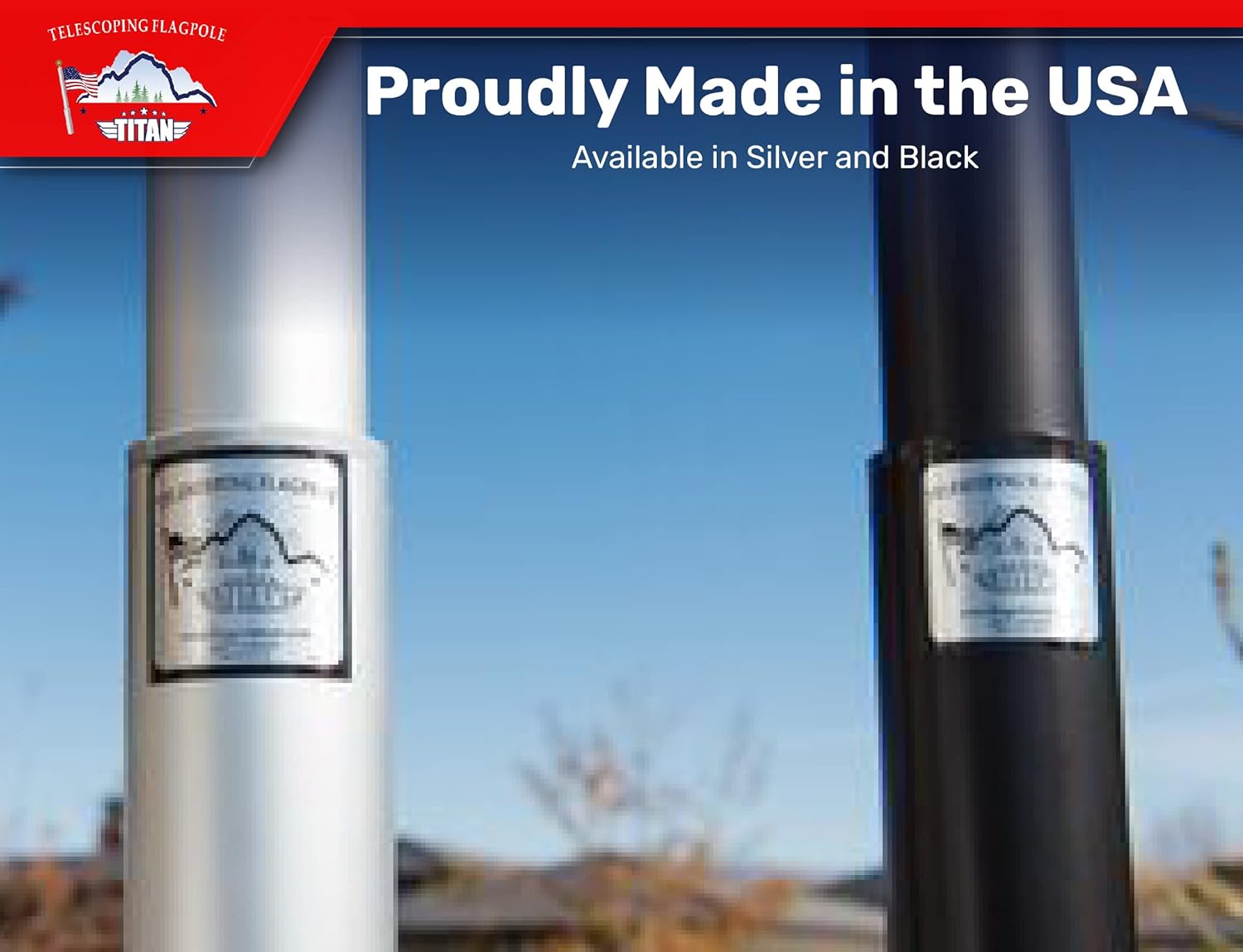 Titan Telescoping Flag Poles, 25ft Silver - American Made Heavy Duty Flag Pole Kit, Anodized Aluminum Telescoping Flag Pole, 4 x 6 American Flag, Hardware for 2 Flags, Assembly Instructions Included