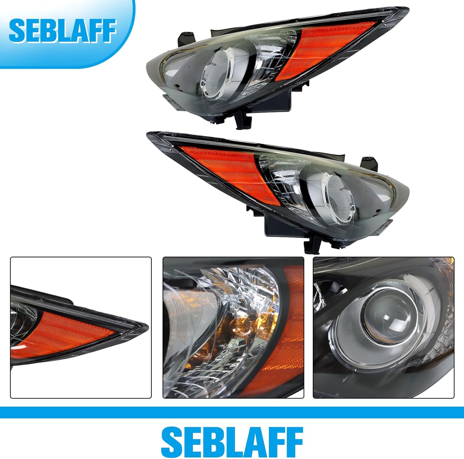 Driver & Passenger Side Black Housing Headlamps Clear Lens Projector Headlights Assembly Replacement for 2011 2012 2013 2014 Sonata