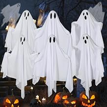 6 Pack Halloween Hanging Ghost Decorations 27.6" Halloween Outdoor Hanging Ghosts White Flying Fabric Ghosts Decorations for Outdoor Front Yard Patio Lawn Garden Trees Party Decor