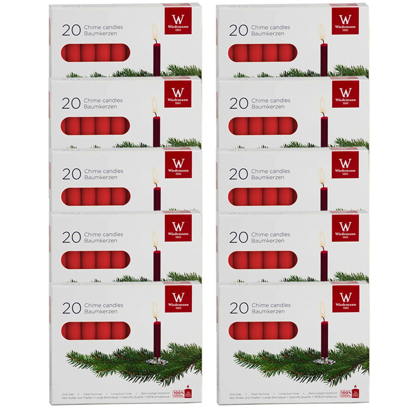 Baumkerzen 9,6 cm, Brenndauer 1,5h, Rot, 200 Stück | Made in Germany, RAL-geprüft, durchgefärbte Christbaumkerzen, ruß- & tropffrei, für handelsübliche Kerzenhalter