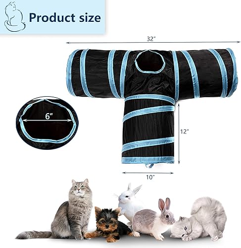 Miniatura 3 de Túnel para gatos, tubo plegable con 1 pelota de juego, 3 vías para gatos de interior, cachorros, gatitos, conejos