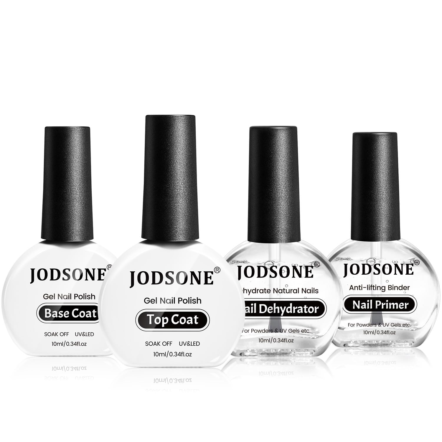 JODSONE 4 Bottles 10ML Nail Primer Base Coat Top Coat Glossy Quick Drying Durable DIY Nail Art Design Long Lasting Gift For Girls