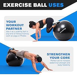 DYNAPRO - Exercise Ball, Extra Thick Anti-Burst Material, Heavy Duty Yoga Ball for Workout, Pregnancy and Physical Therapy, Hand Pump and Exercise Resource Included, Black