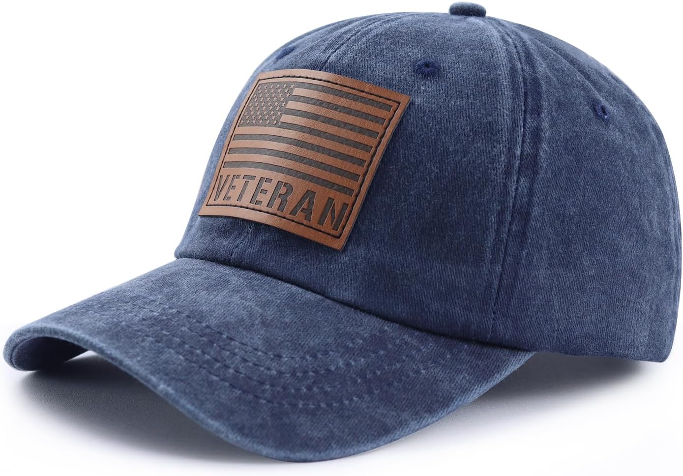 GzacDeope American Flag Veteran Hat for Men Women, Adjustable Cotton Leather Patch Army Military Patriotic Baseball Cap
