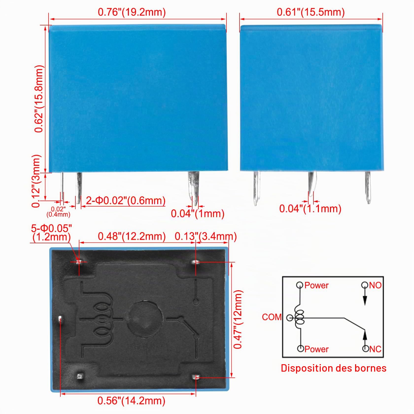 Heschen - Relais pour circuit imprimé, SRD-12VDC-SL-C, bobine DC 12V, commutateur alternatif (SPDT), 10A 250 VAC, connexions 5 bornes, lot de 2 unités