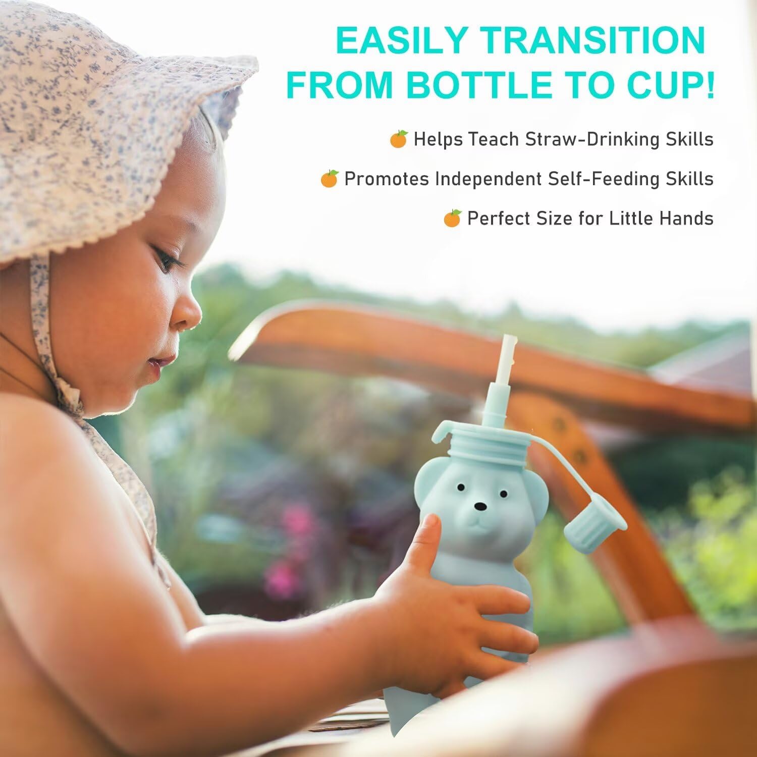Honey Bear Silicone Straw Cup, Babies Water Drinking Cup, 8-Ounce Therapy Sippy Bottles for Speech and Feeding Training, BPA Free & Dishwasher Safe (AQUA) - Image 2