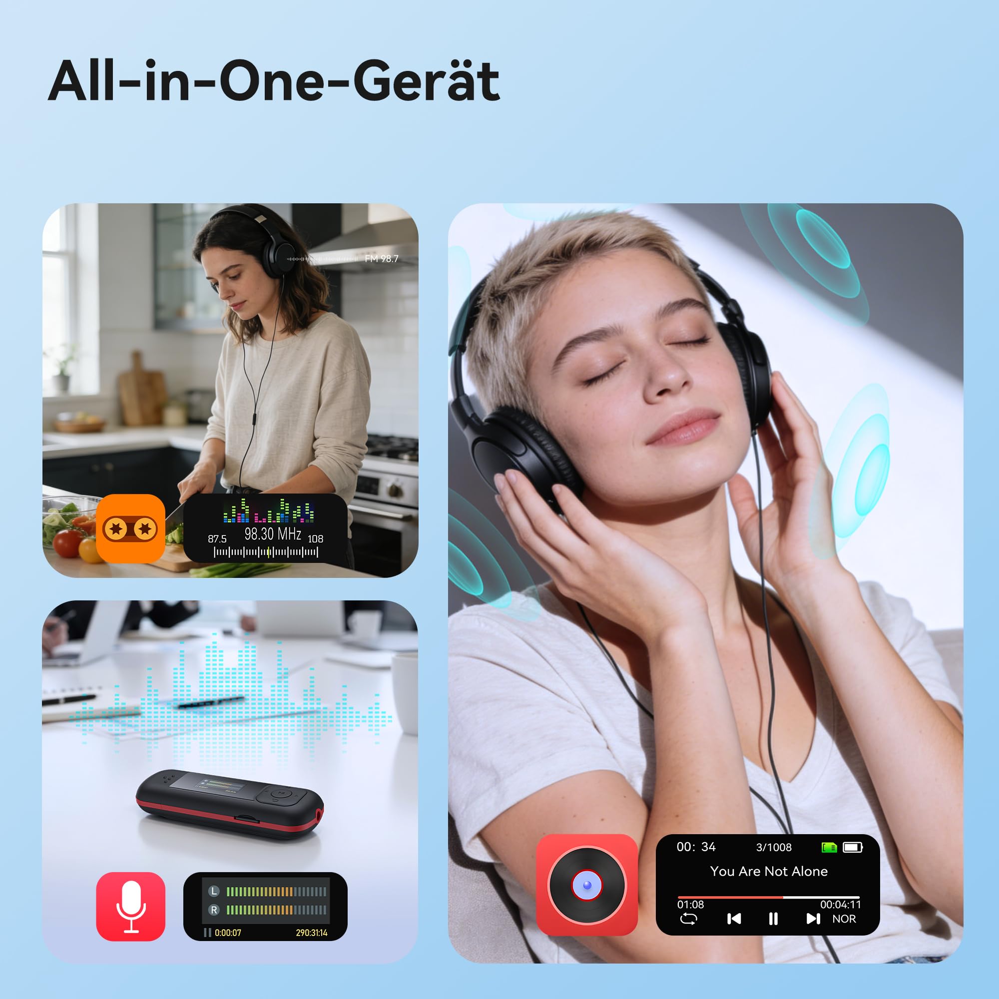 AGPTEK USB MP3 Player Klein Stick 16 GB | Tragbarer 2 in 1 Type-C & USB MP3-Player mit UKW-Radio, Aufnahme, Handy-Dateiübertragung (Kein Bluetooth) für Sport