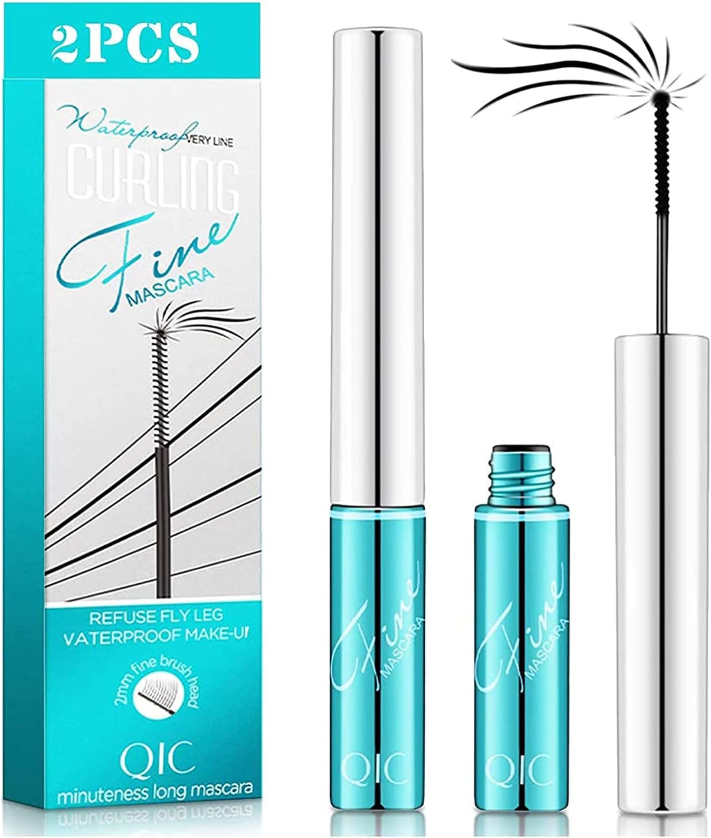 2PCS Ultra Fine Waterproof Mascara,Skinny Black Mascaras,Long Lasting Mascara,Fine Brushed Mascaras,Catching Tiny Eyelashes,No clumping,No Flaking,No Smudging(2.5mm Diameter)