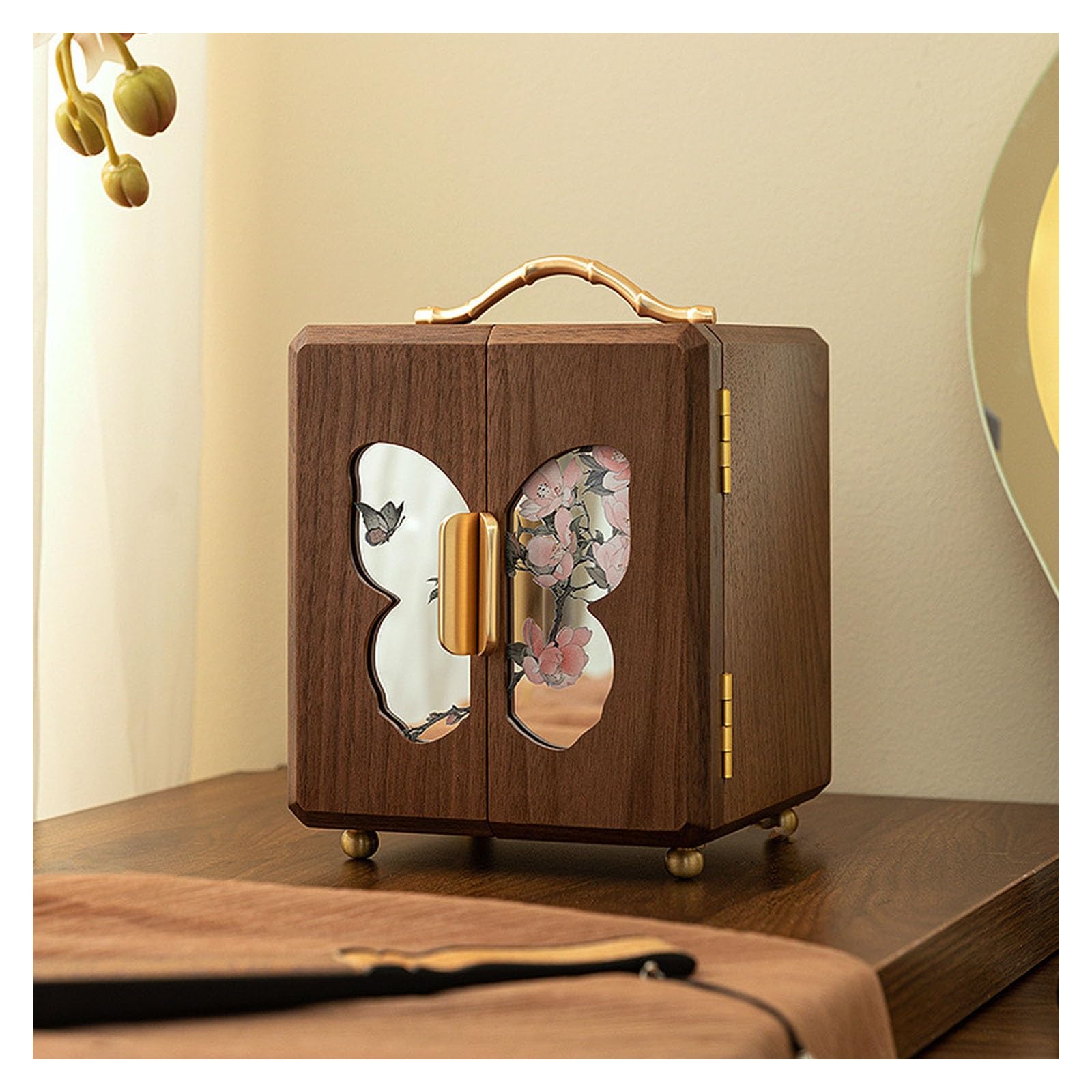 Pudełko na biżuterię w stylu vintage, 4-poziomowy organizer na biżuterię, na naszyjniki, kolczyki, pierścionki, wielofunkcyjny drewniany schowek z klapką do dekoracji domu