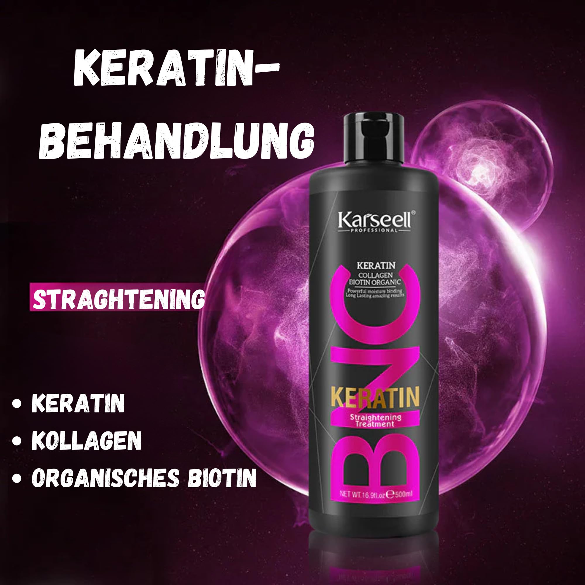 Karseell MACA CARE SYSTEM Keratin Glättung Ohne Formaldehyd Trockenes Krauses Geschädigtes Haar Kollagen Biotin Arganöl Feuchtigkeitspflege Glanz Reparatur Antifrizz Tägliche Anwendung Zuhause 500ml