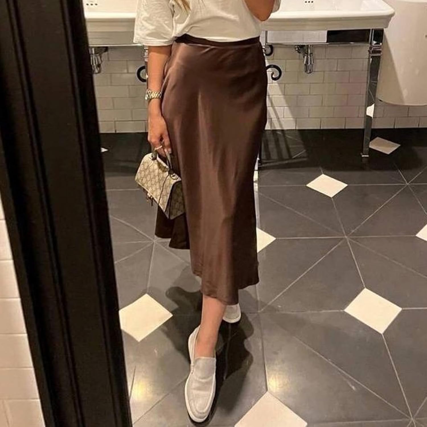 Women Midi Skirts High Elegant Satin High Waist Elastic Solid Color A Line Skirt Sexy Wedding Party Skirts - Image 2
