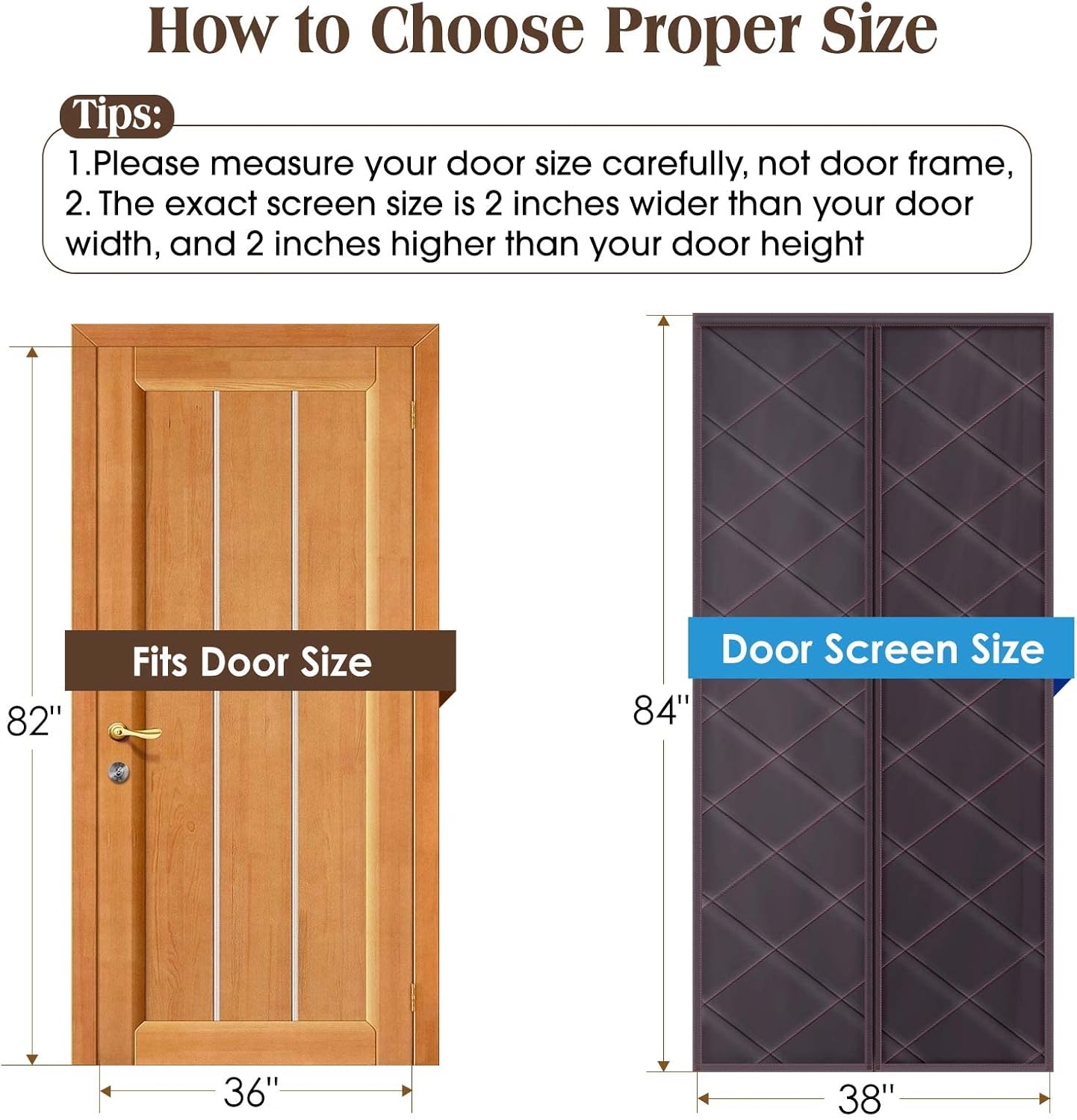 Magnetic Door Screen for Winter, Thermal Insulation Door Curtain Cover for Garage Attic Doorways Hallway, Durable Oxford Cloth Thicken Polyester Fiber Fill for Door Size 36" x 82", Coffee
