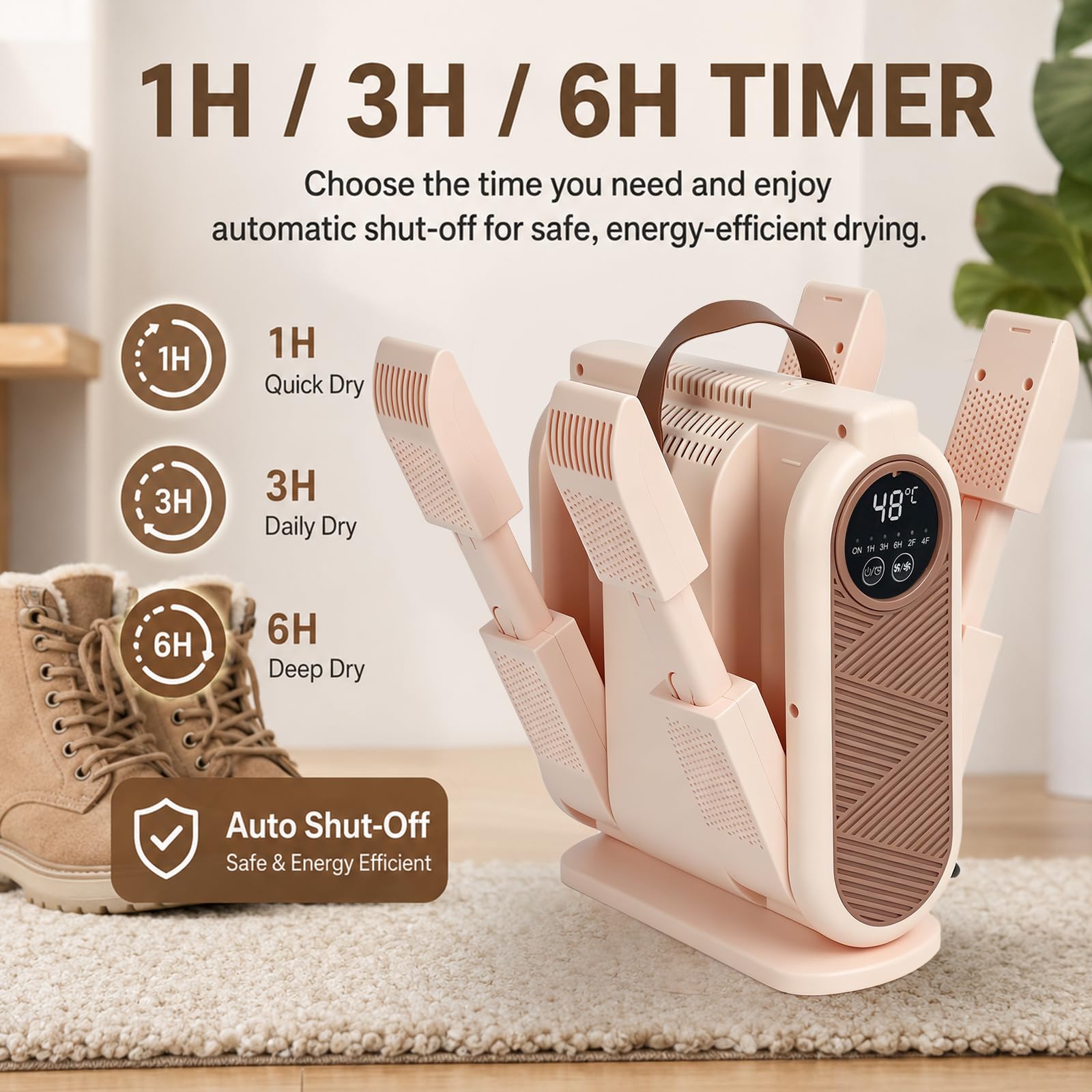Asciugascarpe elettrico 6 in 1, con timer da 3/6/9 ore, design pieghevole, ad asciugatura rapida