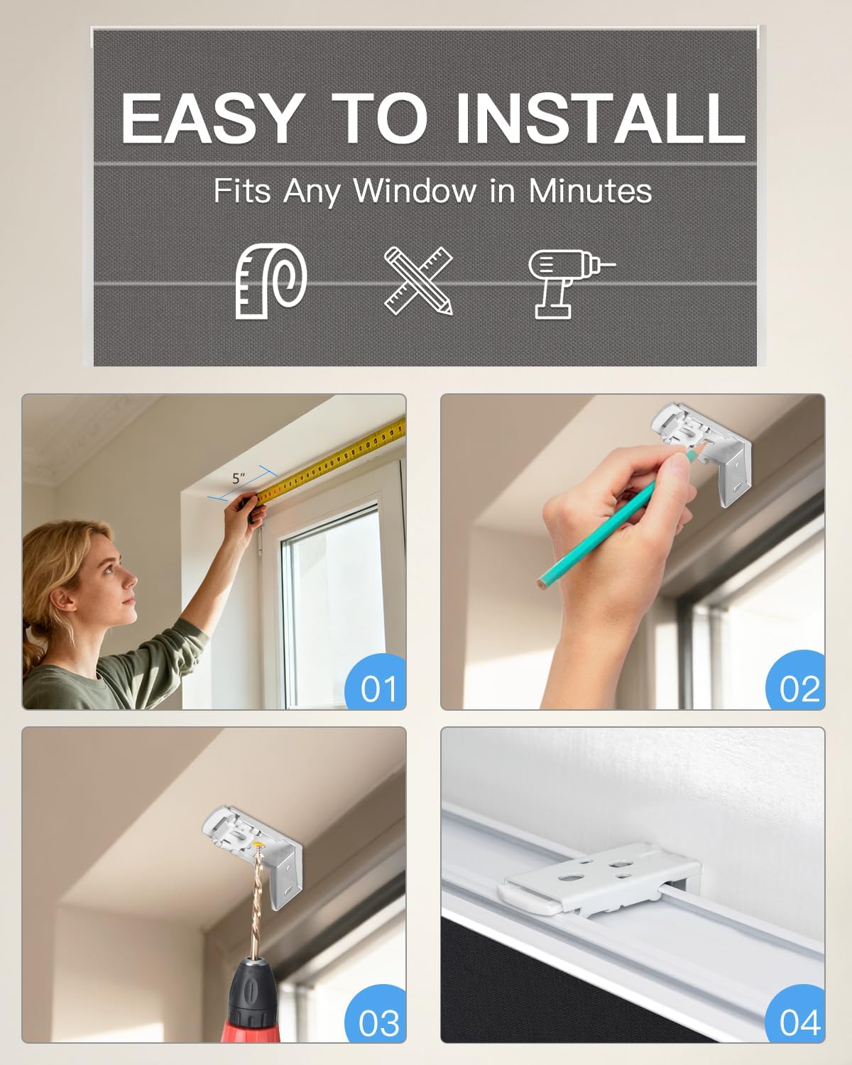 Motorized Roman Shades for Windows, Custom Blackout Roman Blinds with Remote, Smart Room Darkening Window Shades for Bedroom Bathroom Office, Alexa & Google Home Compatible, App Control via RF Hub