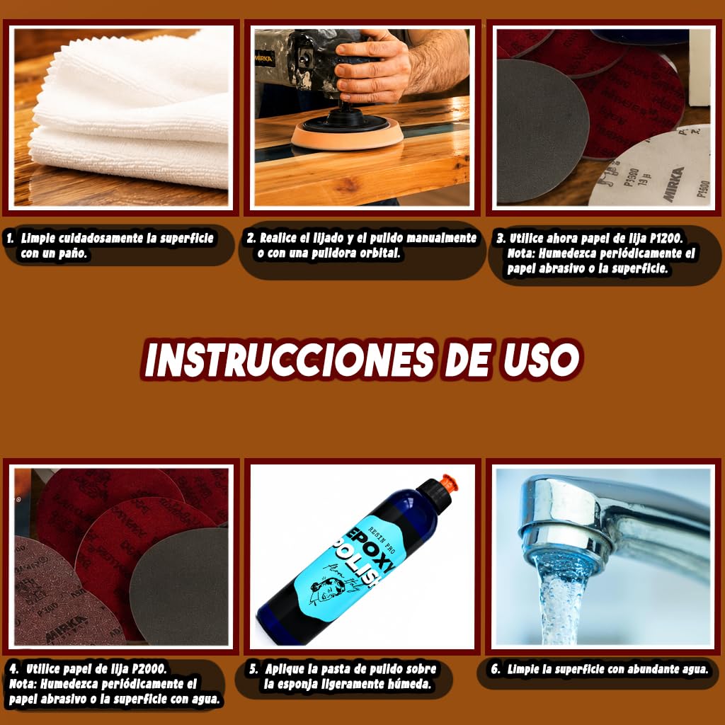 Kit de pulido resina: pasta abrillantadora, discos abrasivos, hojas abrasivas, papeles abrasivos, productos para el pulido específico en el sector plástico y resina.