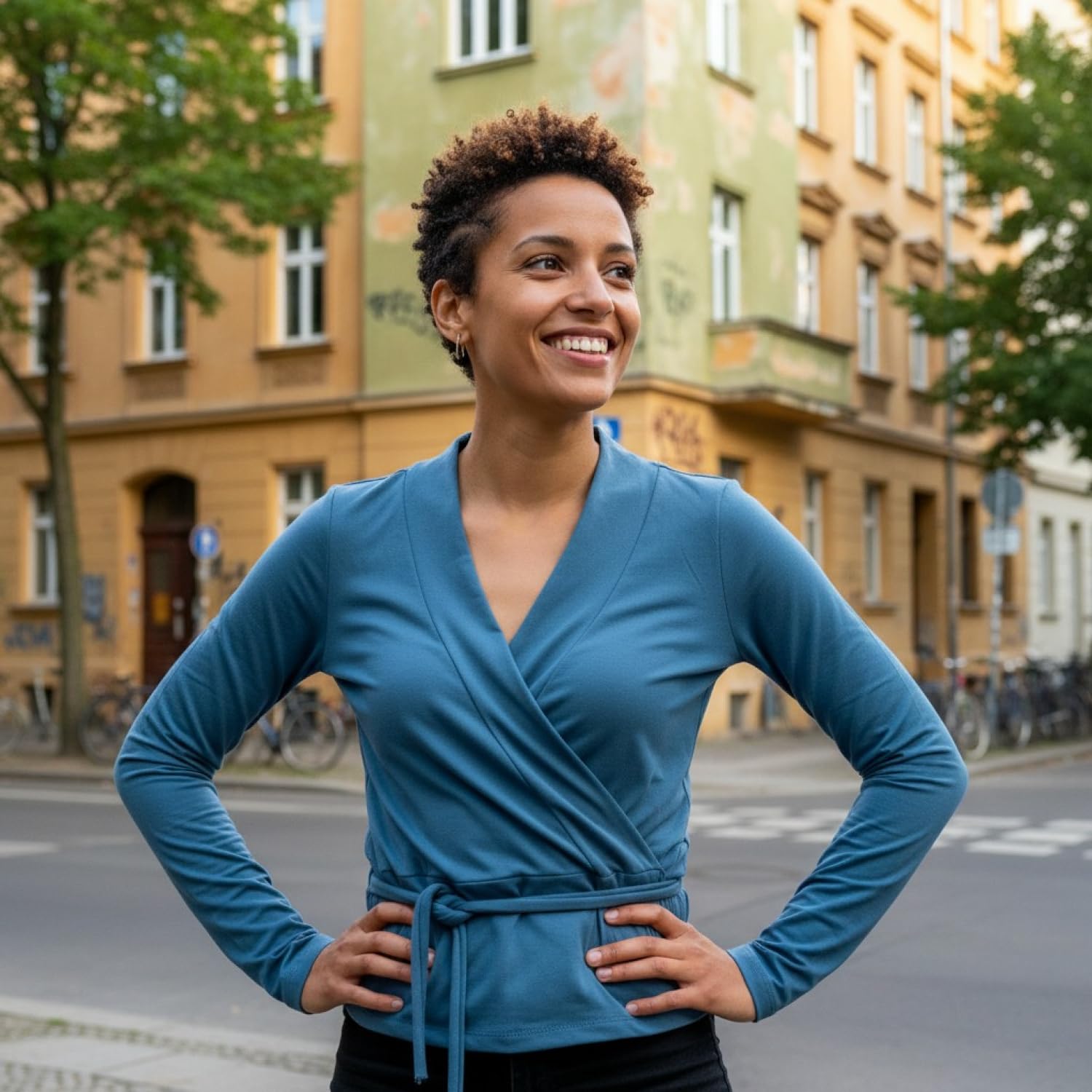 GURU SHOP Wickelshirt, Yogashirt, Langarmshirt aus Bio-Baumwolle, Cardamom