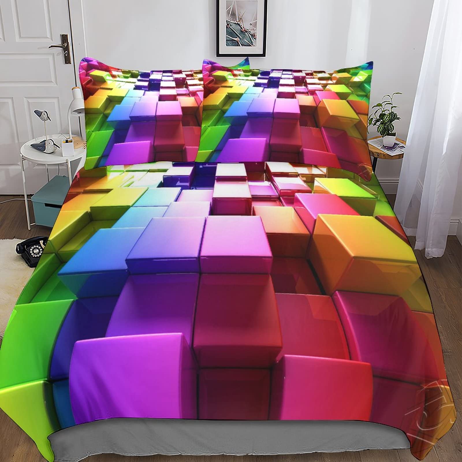 Housse de couette facile à nettoyer parure de lit géométrique zippée en microfibre 200x200