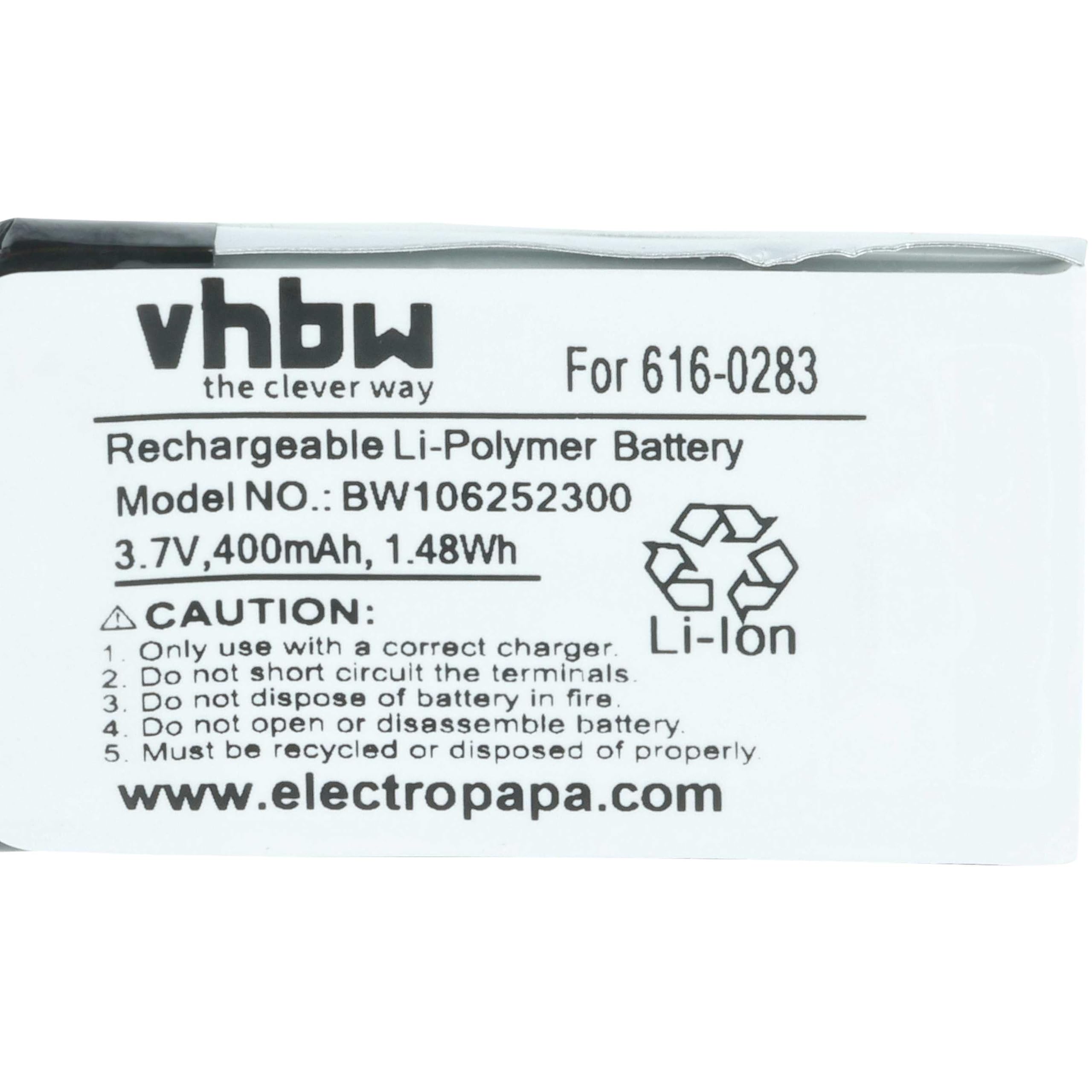 vhbw Akumulator litowo-polimerowy 400 mAh (3,7 V) do odtwarzacza wideo MP3 Apple iPod Nano 1. generacji, MA004LL/A, MA005LL/A, MA099LL/A jak 616-0223, 616-0224.