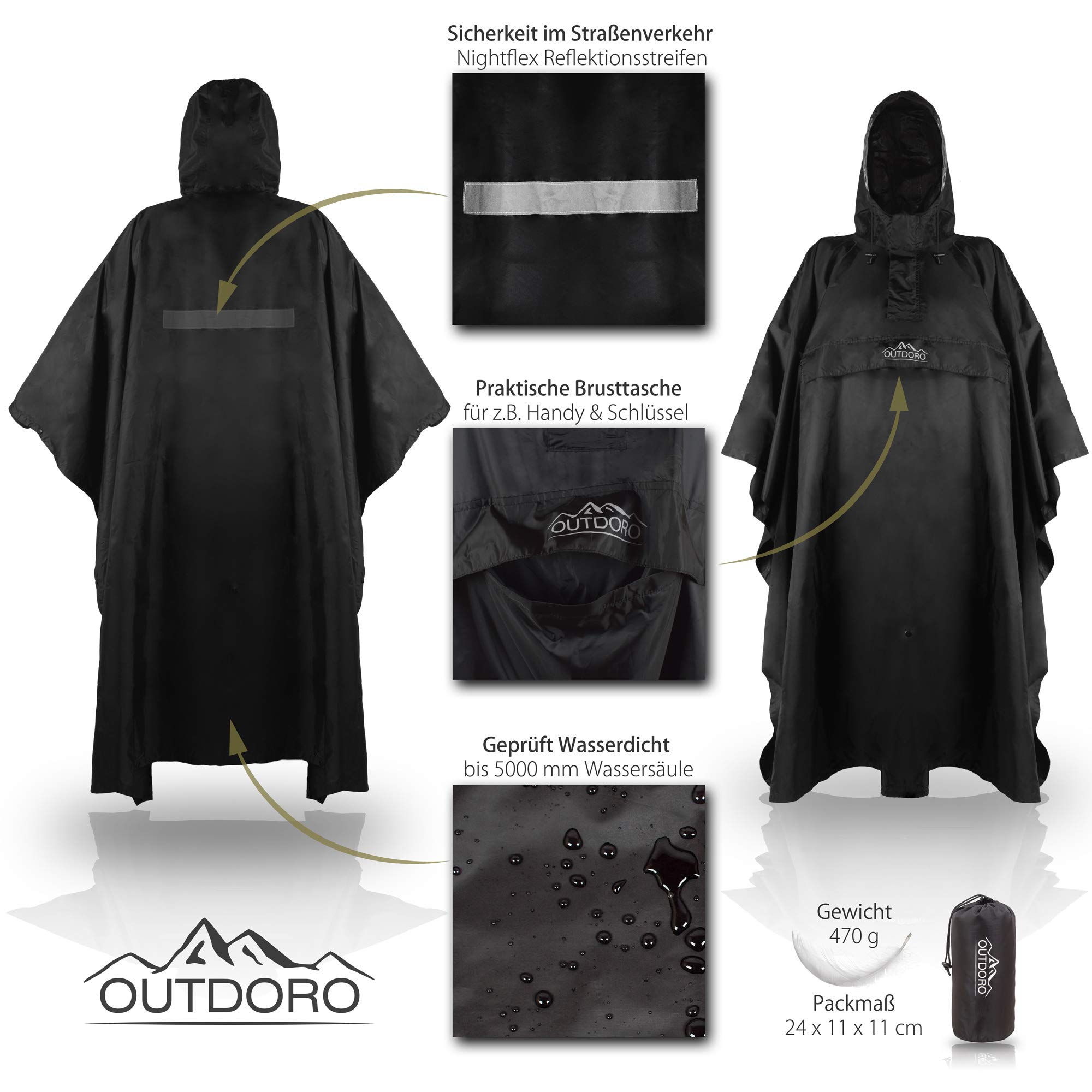 Outdoro RP-10-SW, Poncho de lluvia capa de lluvia chaqueta de lluvia Hombre, 155-195