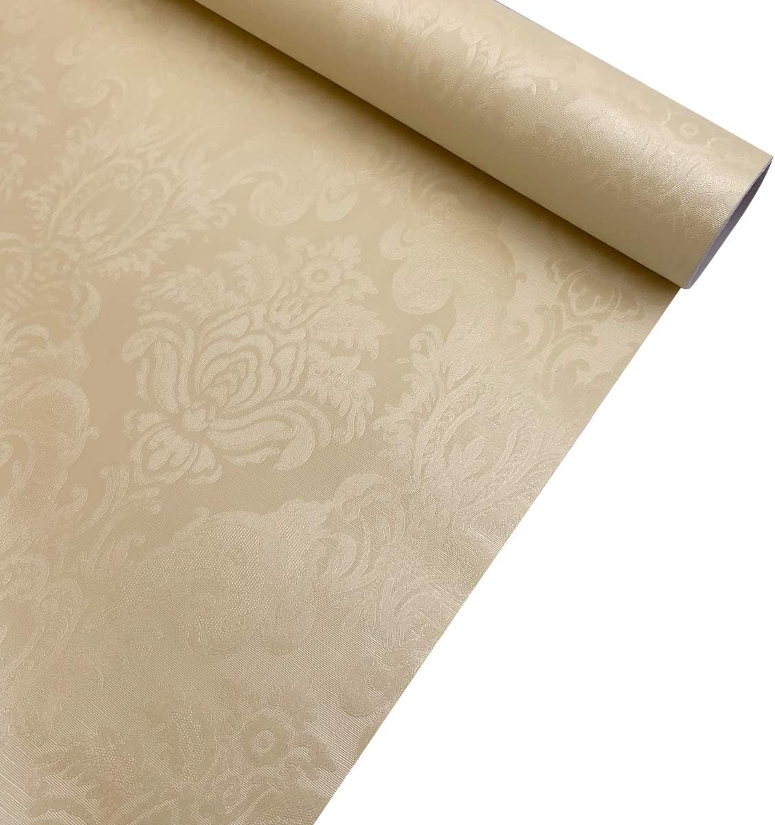 2 Pack Cabinet Liners Self-Adhesive Shelf Drawer Papers Light Yellow Damask Desktop Protector Upgrade Drawer Chest Toy Box 17.7 Inch Wide